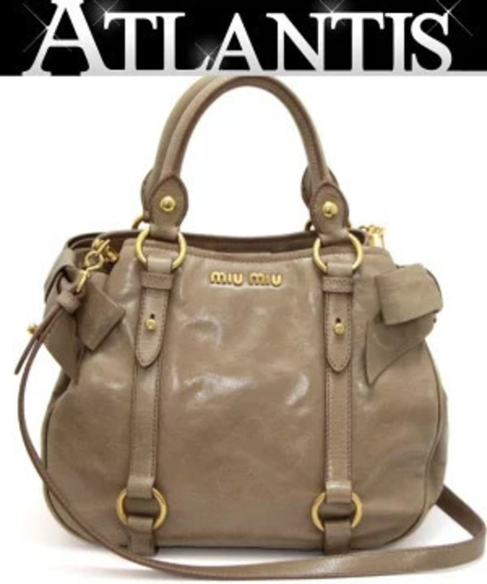 Miu Miu Leather Bag Side Ribbon Greige Gray
